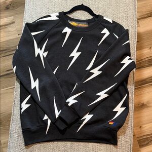 Aviator Nation Bolt Repeat Pullover Crewneck Sweatshirt Charcoal Black White L